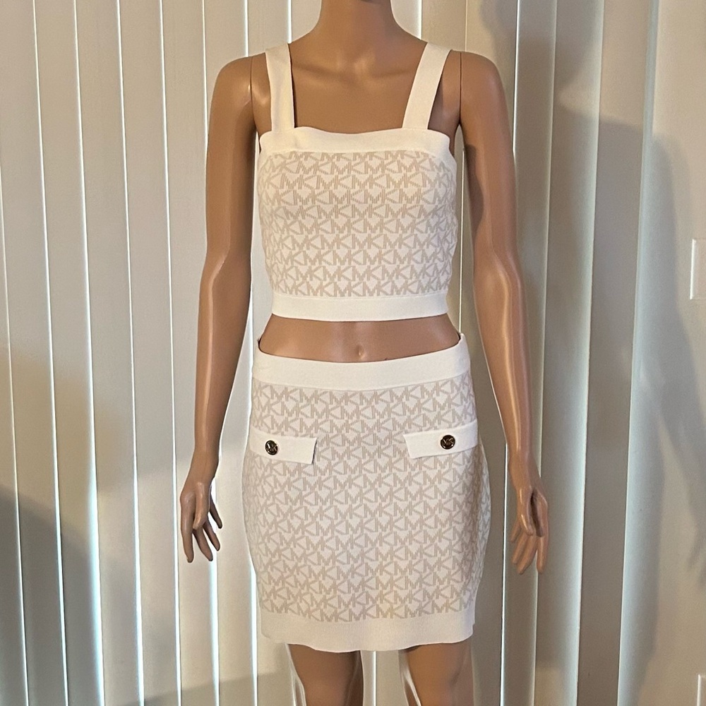 NWT Michael Kors-Logo Jacquard Mini Top and Skirt